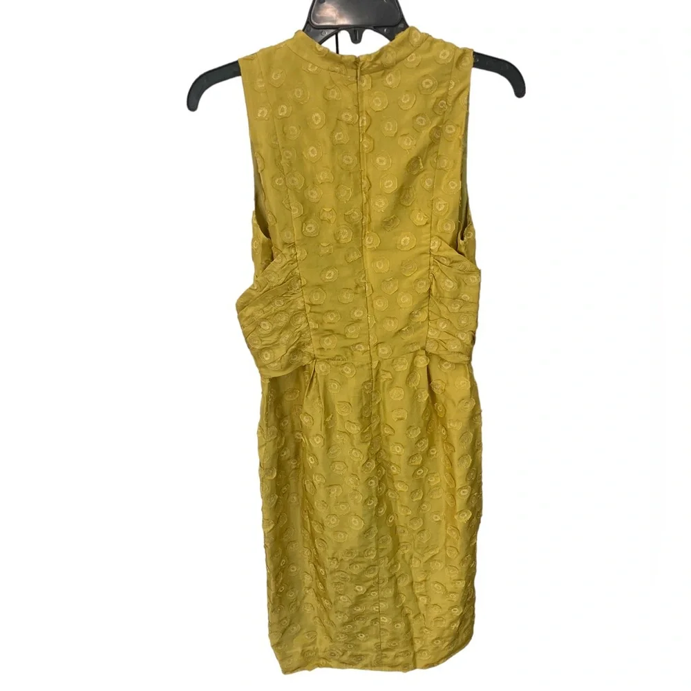 Quillaree Anthropologie Dress Womens 4 Yellow Sleeveless Ruffle Front Silk‎